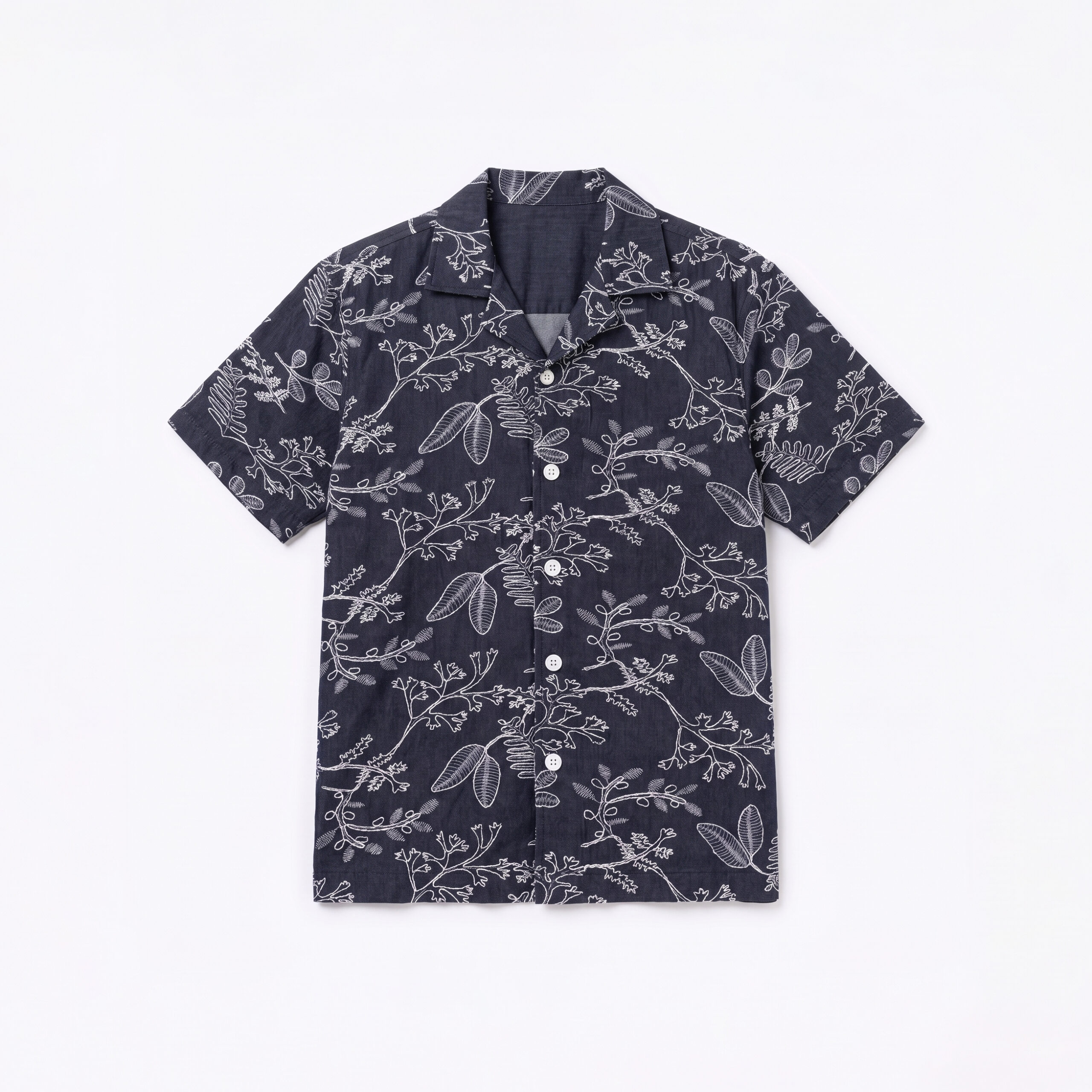 Oversized Drop Shoulder Denim Cuban Shirt in Navy Blue