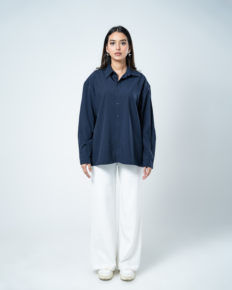Oversized Flow Shirt in Midnight Blue - Image 4