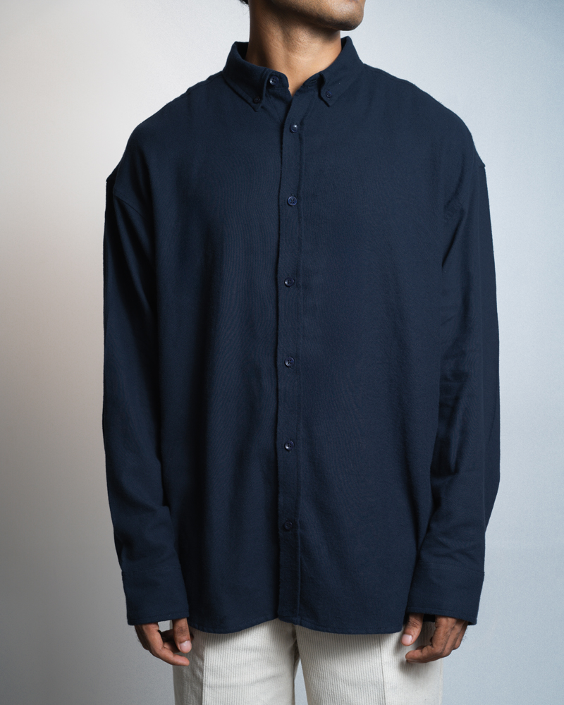 Oversized Long Sleeve Button Down Shirt in Navy Blue - Image 3