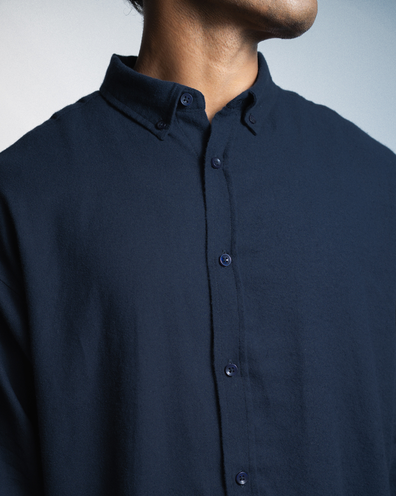 Oversized Long Sleeve Button Down Shirt in Navy Blue - Image 4