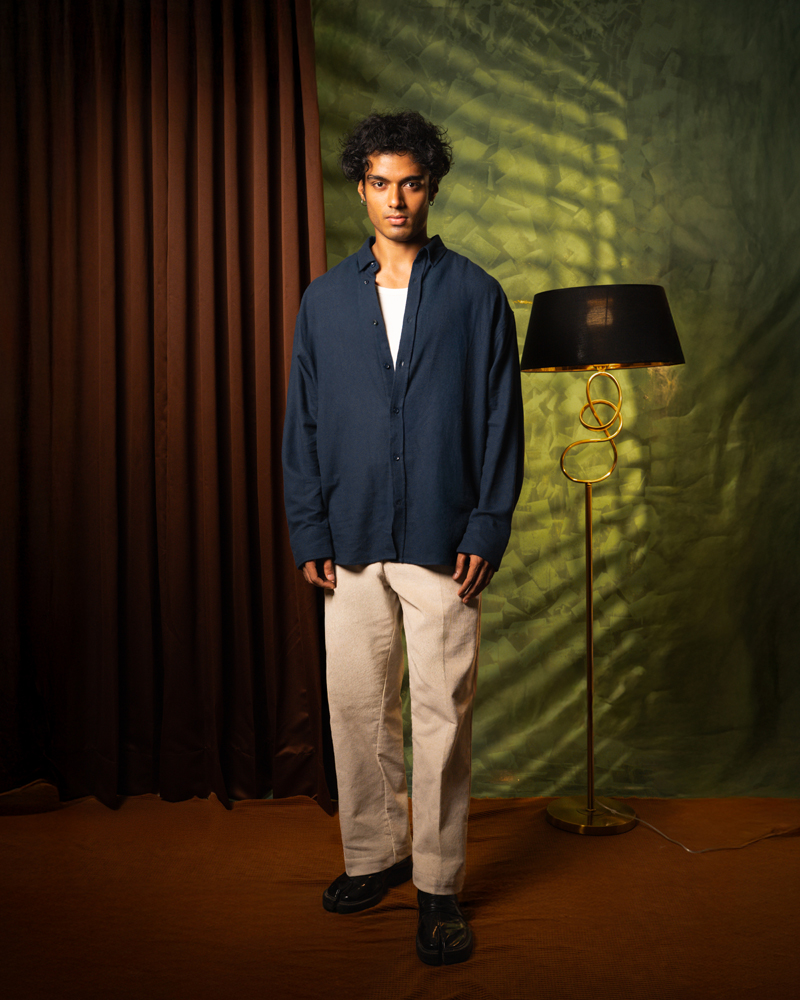 Oversized Long Sleeve Button Down Shirt in Navy Blue - Image 6