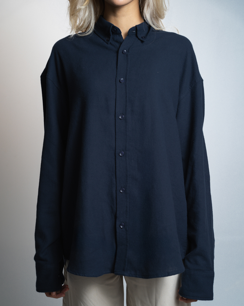 Oversized Long Sleeve Button Down Shirt in Navy Blue - Image 9
