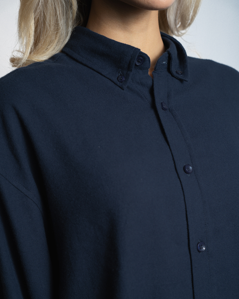Oversized Long Sleeve Button Down Shirt in Navy Blue - Image 10