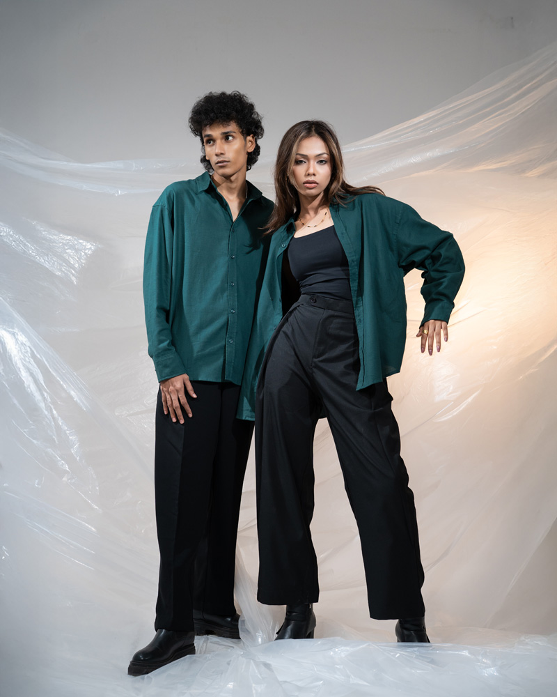 Oversized Long Sleeve Shirt in Bottle Green - Image 2