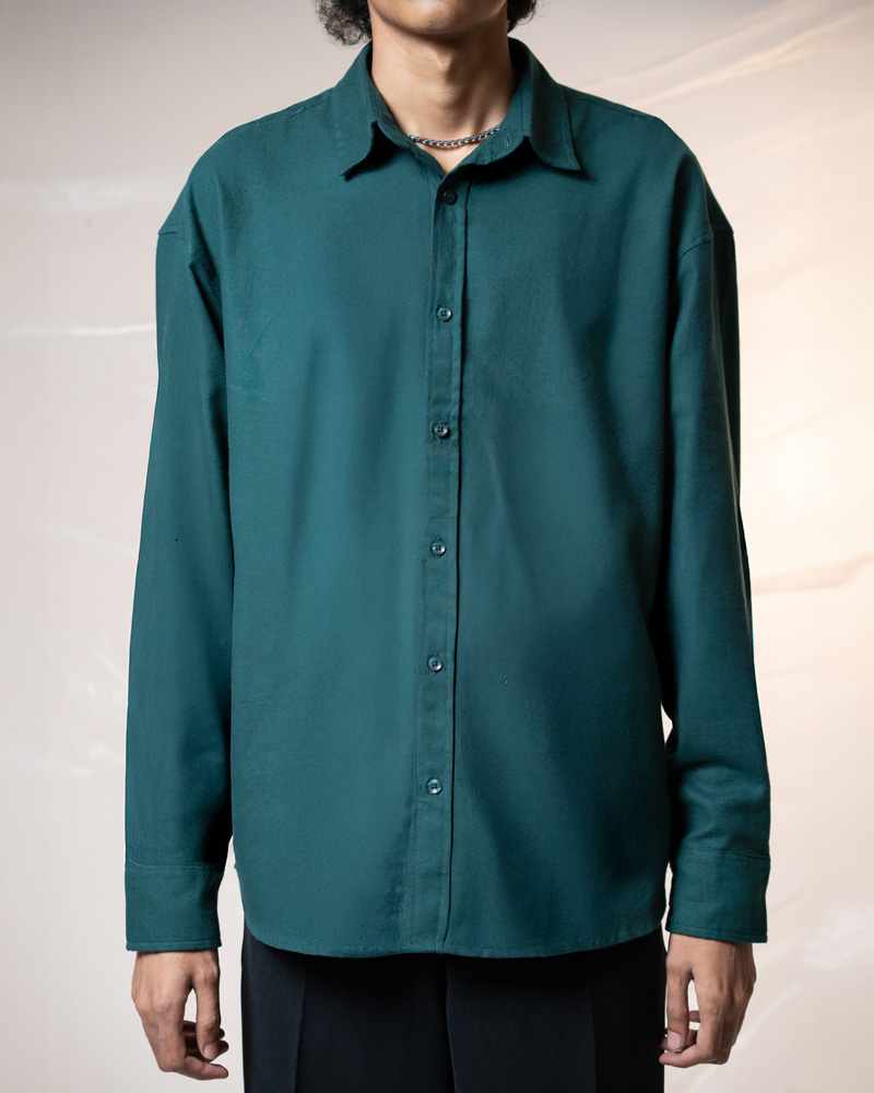 Oversized Long Sleeve Shirt in Bottle Green - Image 4