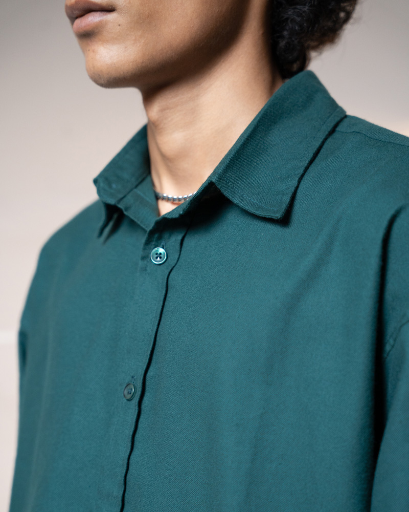 Oversized Long Sleeve Shirt in Bottle Green - Image 5