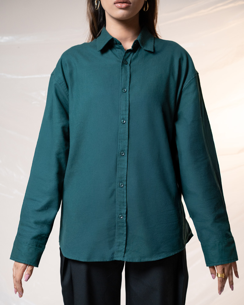 Oversized Long Sleeve Shirt in Bottle Green - Image 8
