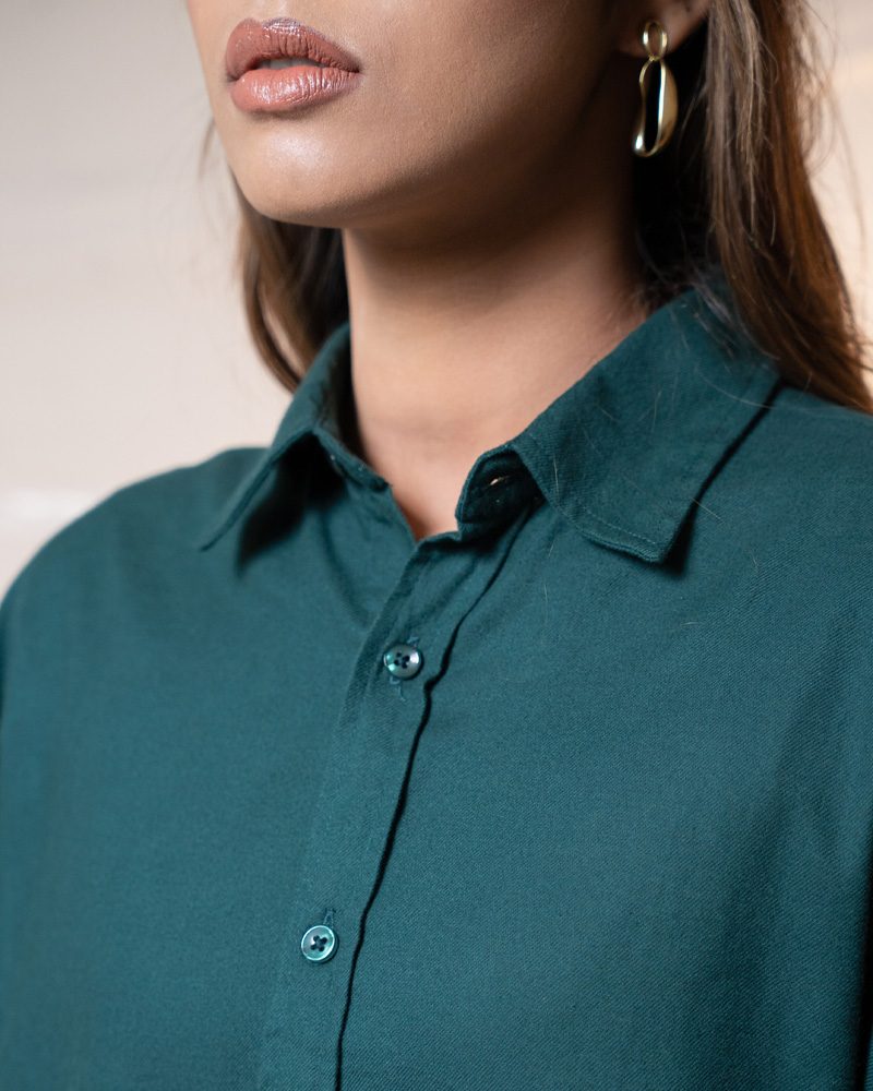 Oversized Long Sleeve Shirt in Bottle Green - Image 9
