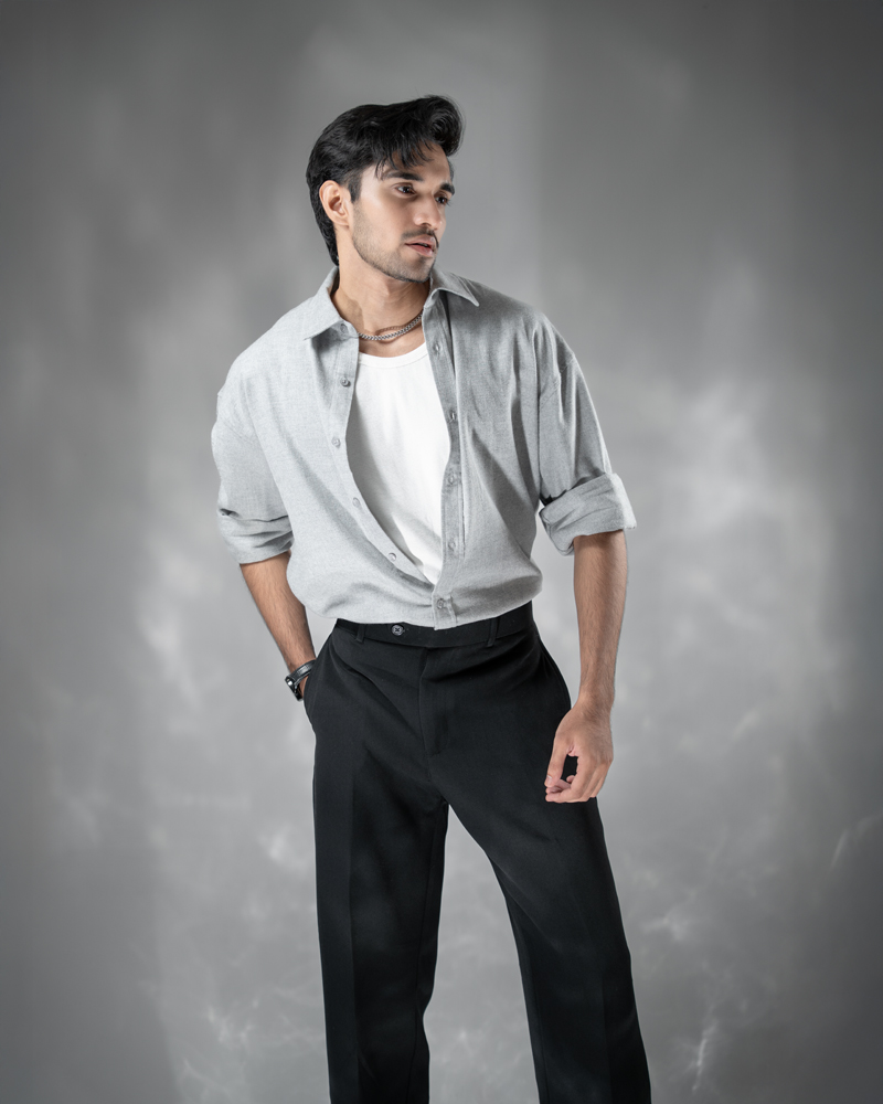 Oversized Long Sleeve Shirt in Light Grey - Image 3