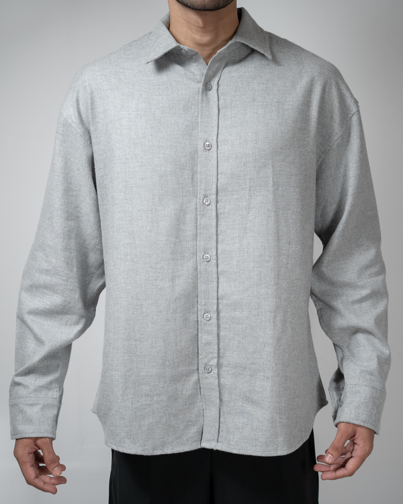 Oversized Long Sleeve Shirt in Light Grey - Image 4
