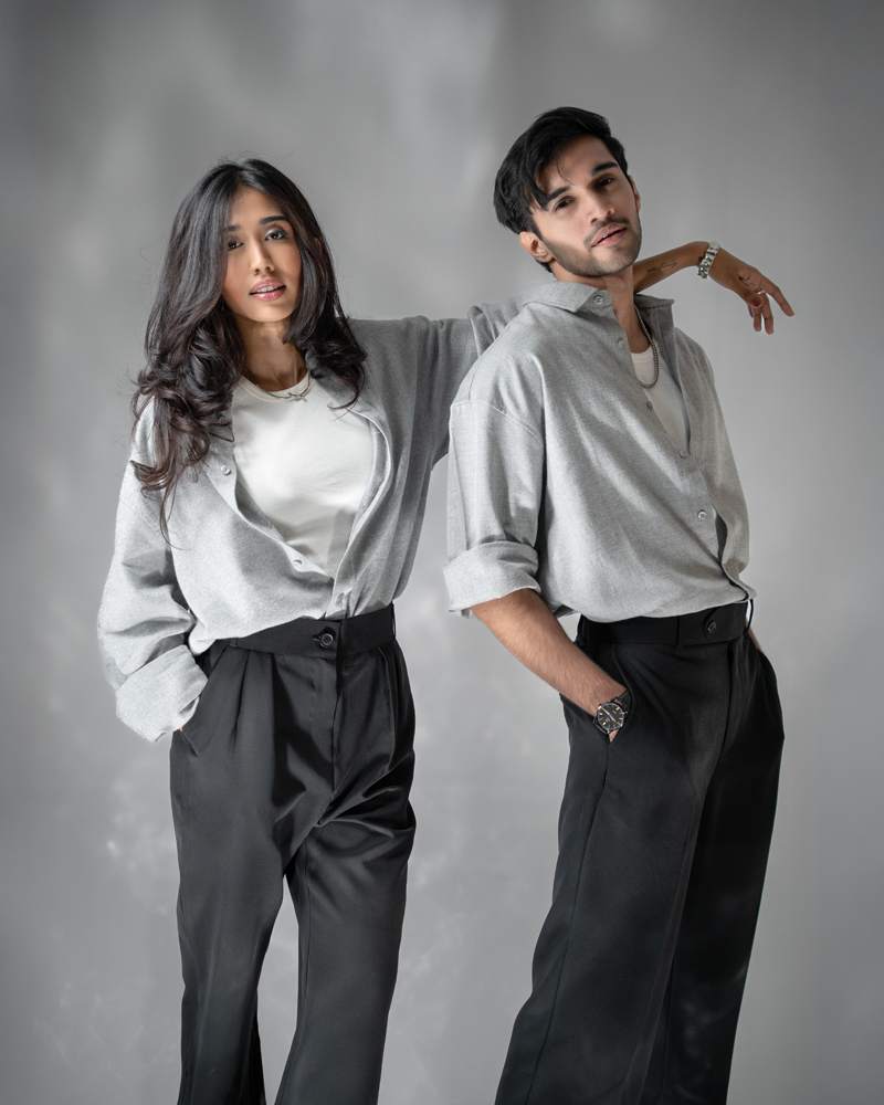 Oversized Long Sleeve Shirt in Light Grey - Image 6