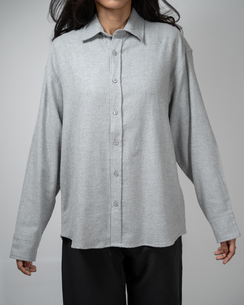 Oversized Long Sleeve Shirt in Light Grey - Image 8