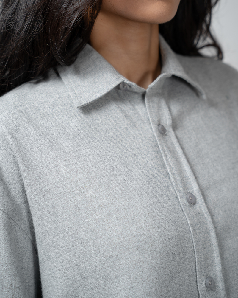 Oversized Long Sleeve Shirt in Light Grey - Image 9