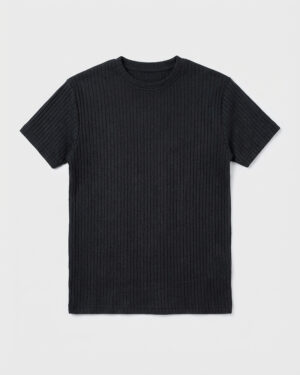 Premium Soft Textured Crewneck T-shirt in Black with Thin Stripes