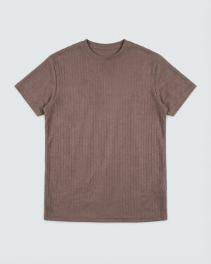 Premium Soft Textured Crewneck T-shirt in Brown with Thick Lines