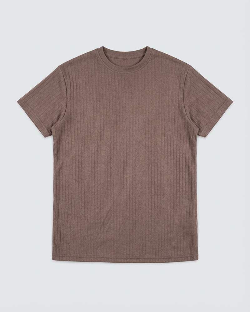 Premium Soft Textured Crewneck T-shirt in Brown with Thick Lines