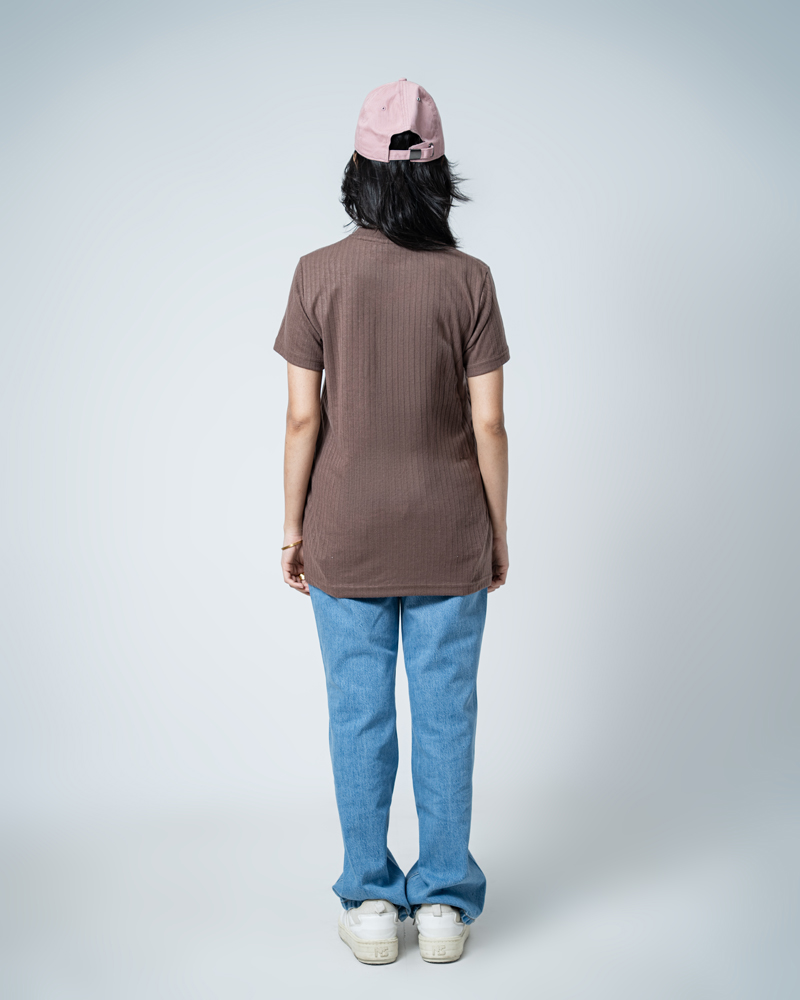 Premium Soft Textured Crewneck T-shirt in Brown with Thick Lines - Image 8