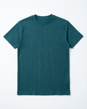 Premium Soft Textured Crewneck T-shirt in Dark Teal with Stripes