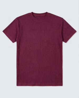 Premium Soft Textured Crewneck T-shirt in Maroon with Thin Stripes