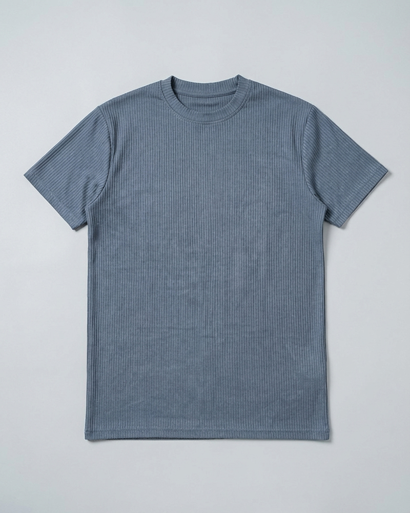 Premium Soft Textured Crewneck T-shirt in Payen's Grey with Thin Stripes