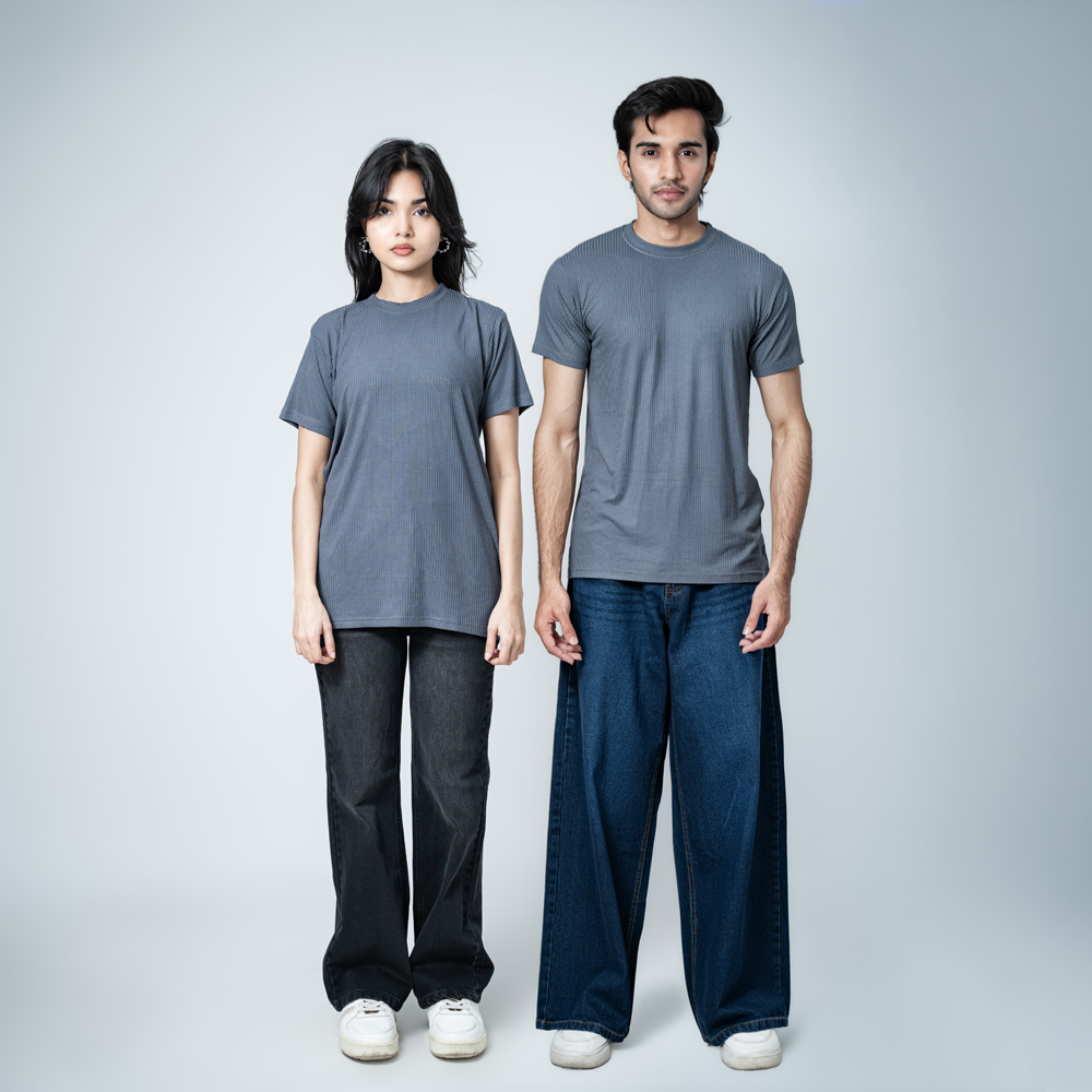Premium Soft Textured Crewneck T-shirt in Payen's Grey with Thin Stripes - Image 2