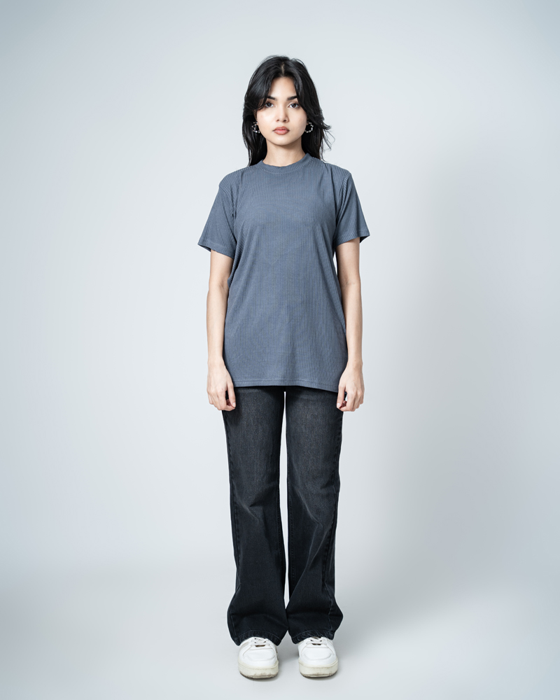 Premium Soft Textured Crewneck T-shirt in Payen's Grey with Thin Stripes - Image 4