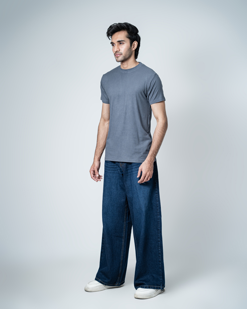 Premium Soft Textured Crewneck T-shirt in Payen's Grey with Thin Stripes - Image 5