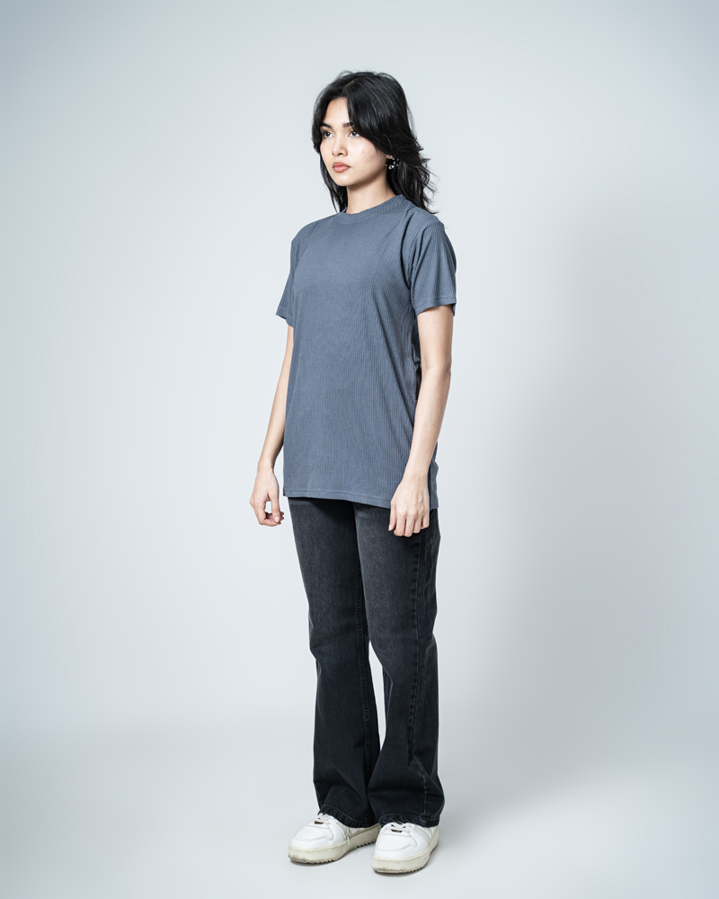Premium Soft Textured Crewneck T-shirt in Payen's Grey with Thin Stripes - Image 6