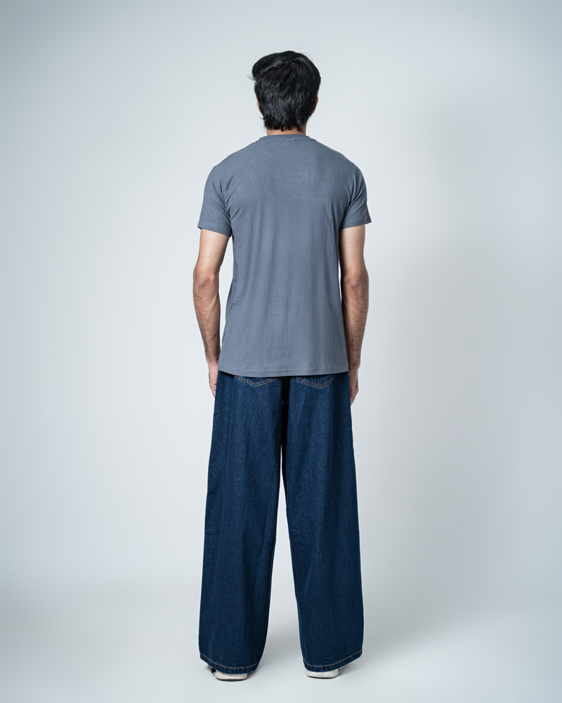 Premium Soft Textured Crewneck T-shirt in Payen's Grey with Thin Stripes - Image 7