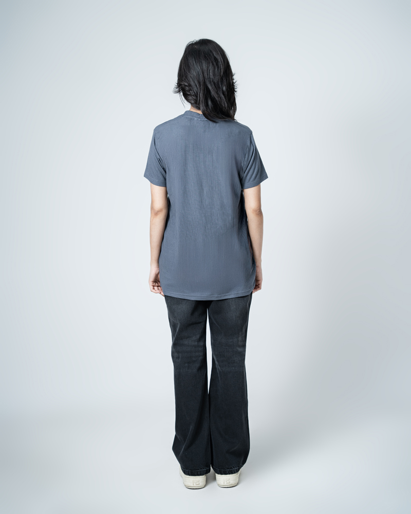 Premium Soft Textured Crewneck T-shirt in Payen's Grey with Thin Stripes - Image 8