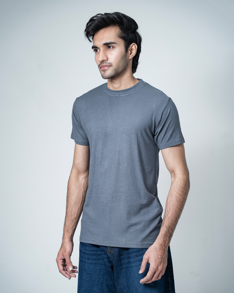 Premium Soft Textured Crewneck T-shirt in Payen's Grey with Thin Stripes - Image 9