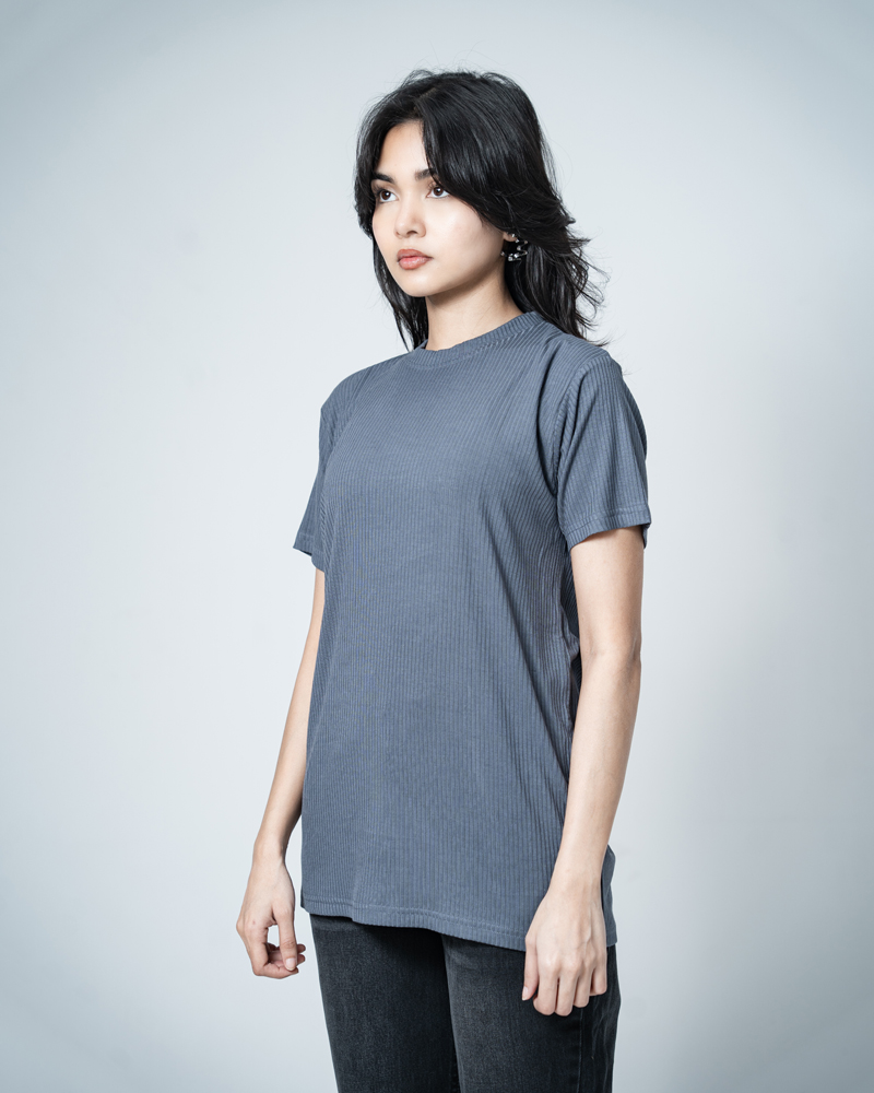 Premium Soft Textured Crewneck T-shirt in Payen's Grey with Thin Stripes - Image 10