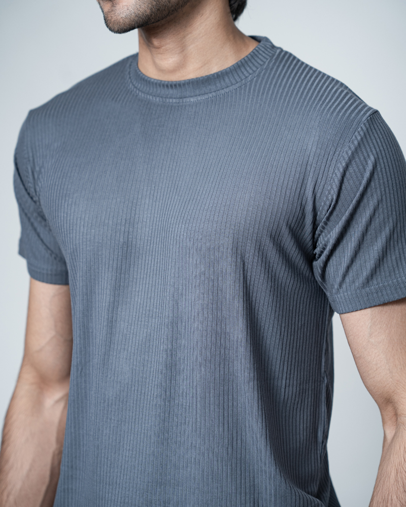 Premium Soft Textured Crewneck T-shirt in Payen's Grey with Thin Stripes - Image 11