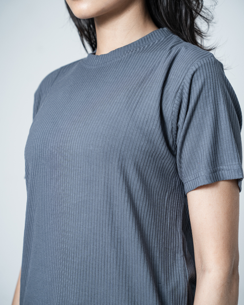 Premium Soft Textured Crewneck T-shirt in Payen's Grey with Thin Stripes - Image 12