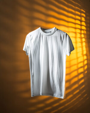 Premium Soft Textured Crewneck T-shirt in White With Thick Lines