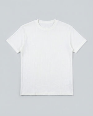 Premium Soft Textured Crewneck T-shirt in White with Thick Stripes