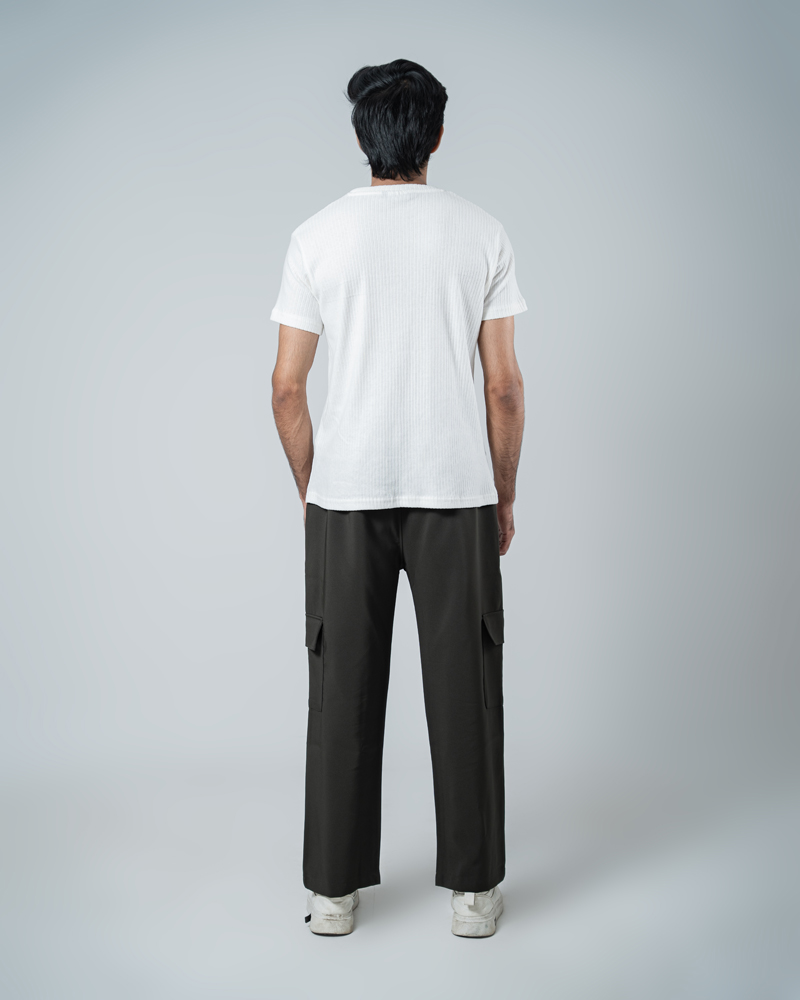 Premium Soft Textured Crewneck T-shirt in White with Thick Stripes - Image 7