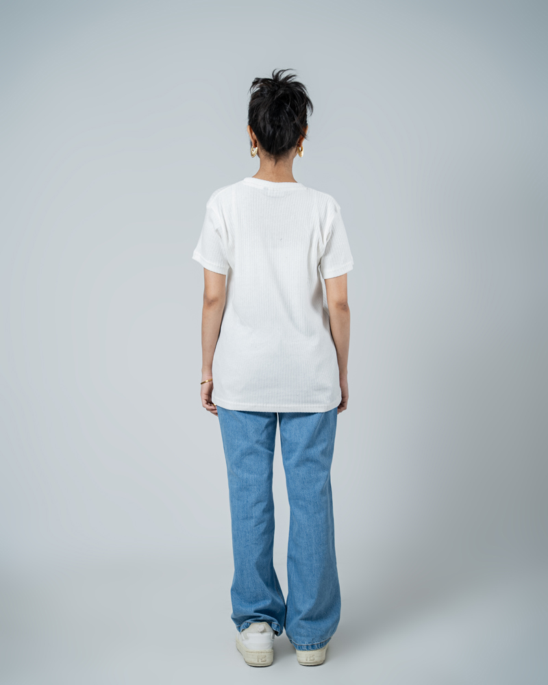 Premium Soft Textured Crewneck T-shirt in White with Thick Stripes - Image 8