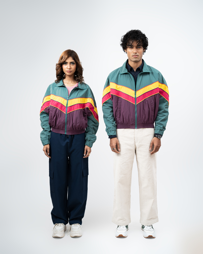 Retro Sports Jacket in Green & Purple - Image 3