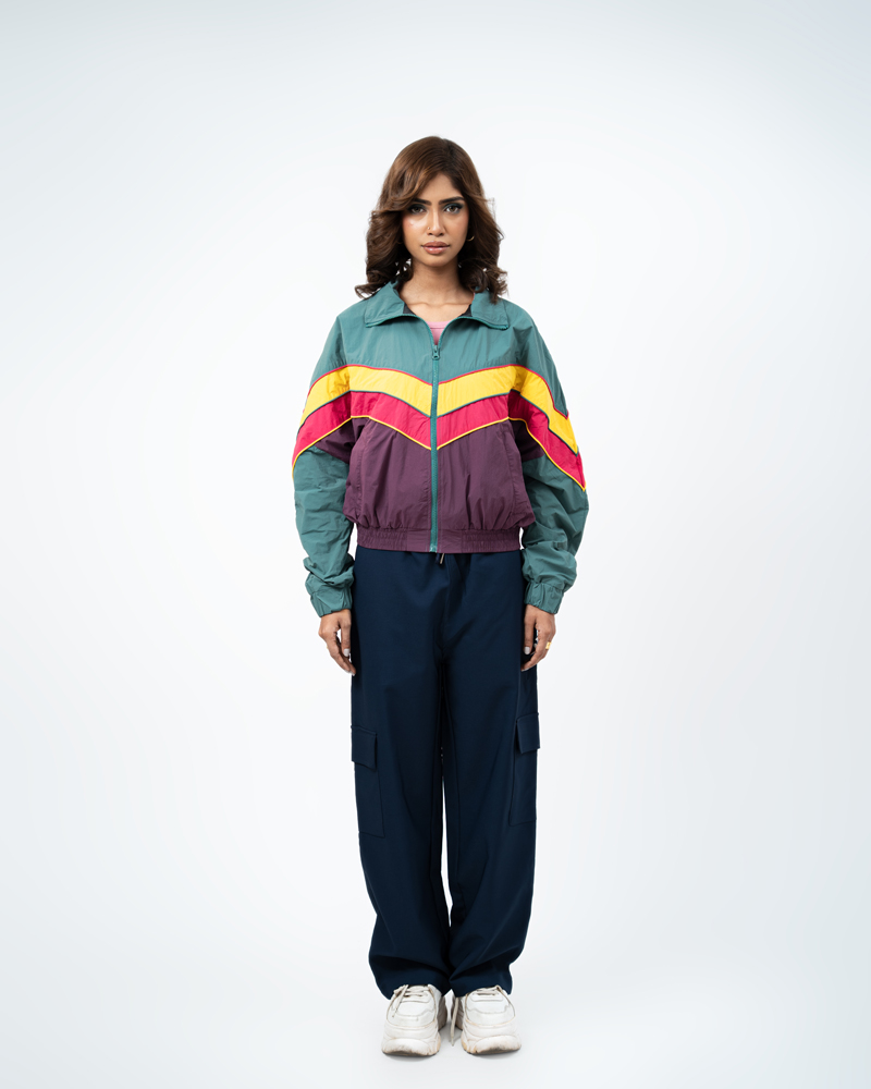 Retro Sports Jacket in Green & Purple - Image 5