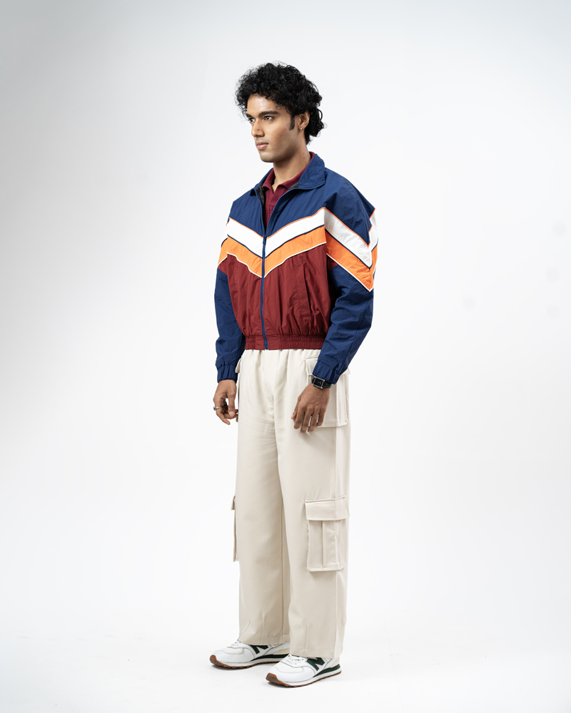 Retro Sports Jacket in Navy Blue & Maroon - Image 6