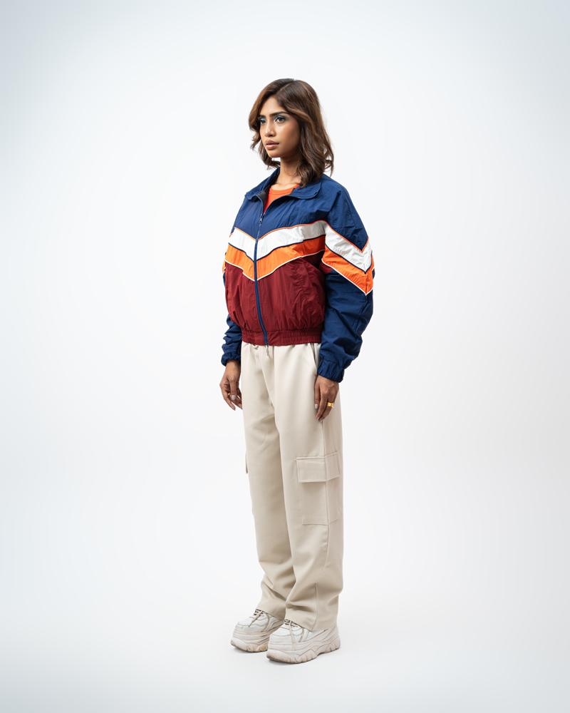 Retro Sports Jacket in Navy Blue & Maroon - Image 7
