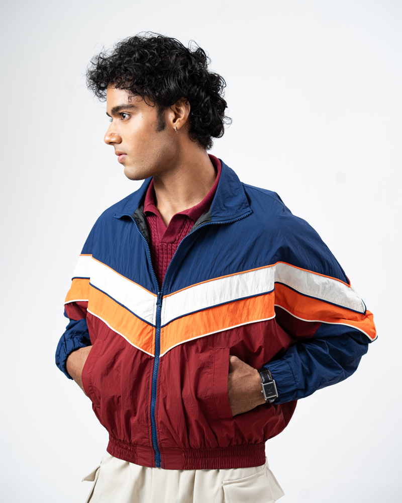 Retro Sports Jacket in Navy Blue & Maroon - Image 12