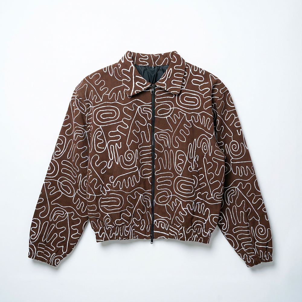 Scribble Embroidered Jacket in Brown