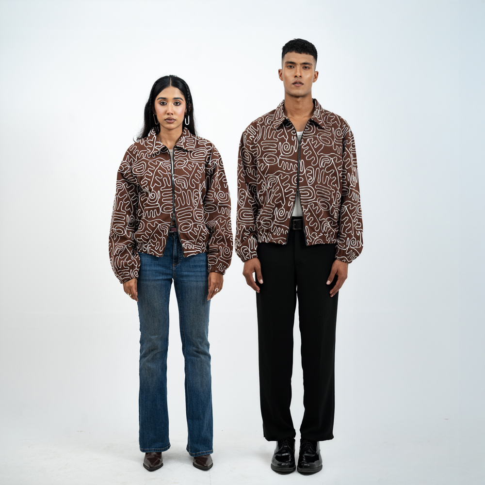 Scribble Embroidered Jacket in Brown - Image 3