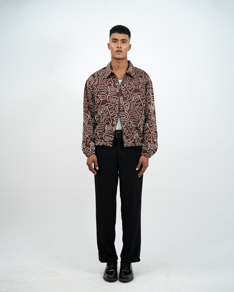 Scribble Embroidered Jacket in Brown - Image 4