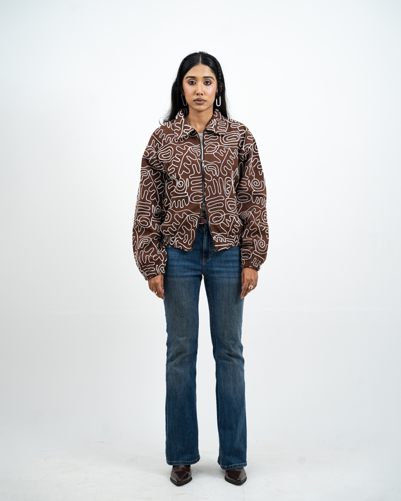 Scribble Embroidered Jacket in Brown - Image 5