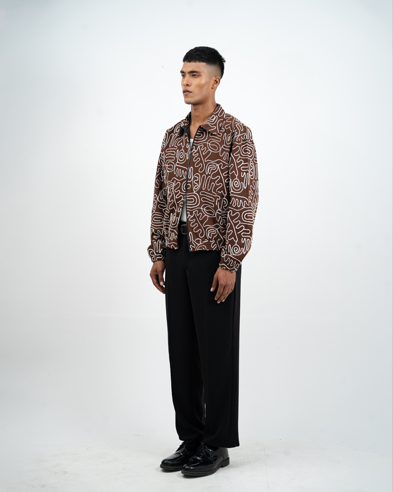 Scribble Embroidered Jacket in Brown - Image 6