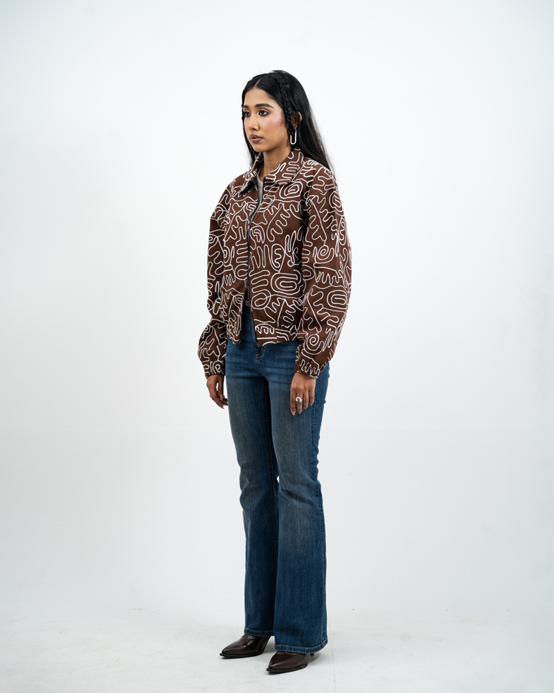Scribble Embroidered Jacket in Brown - Image 7