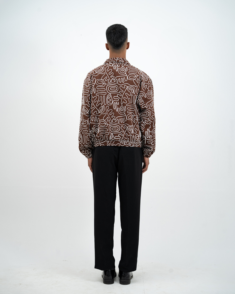 Scribble Embroidered Jacket in Brown - Image 8